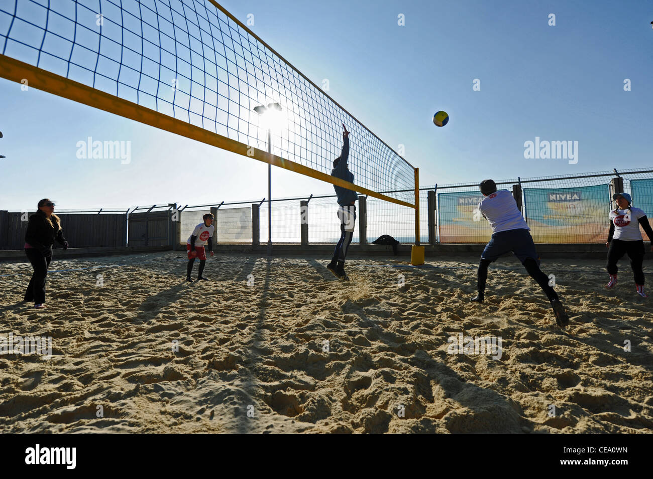 Action on the beach volleyball courts at the Yellowave Centre Brighton