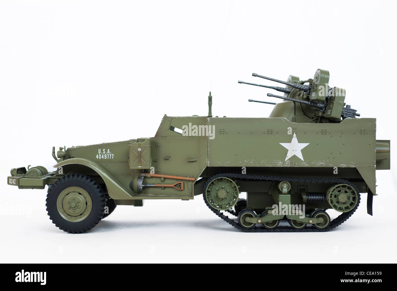 Second World War US M16 Halftrack armored vehicle fitted with anti aircraft guns Stock Photo