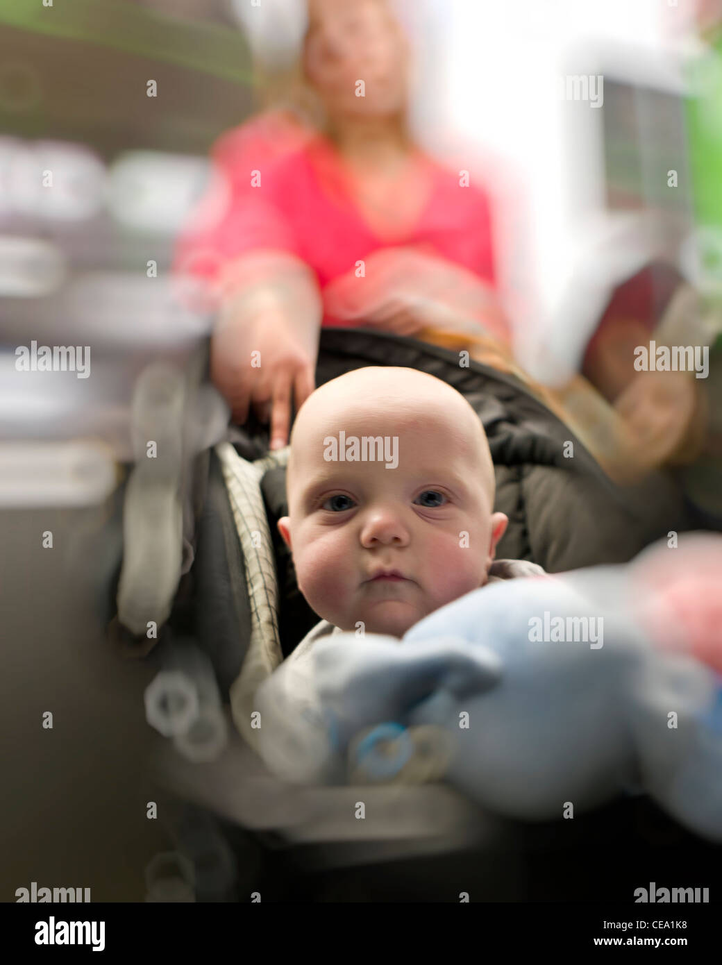 Baby boy in stroller Stock Photo