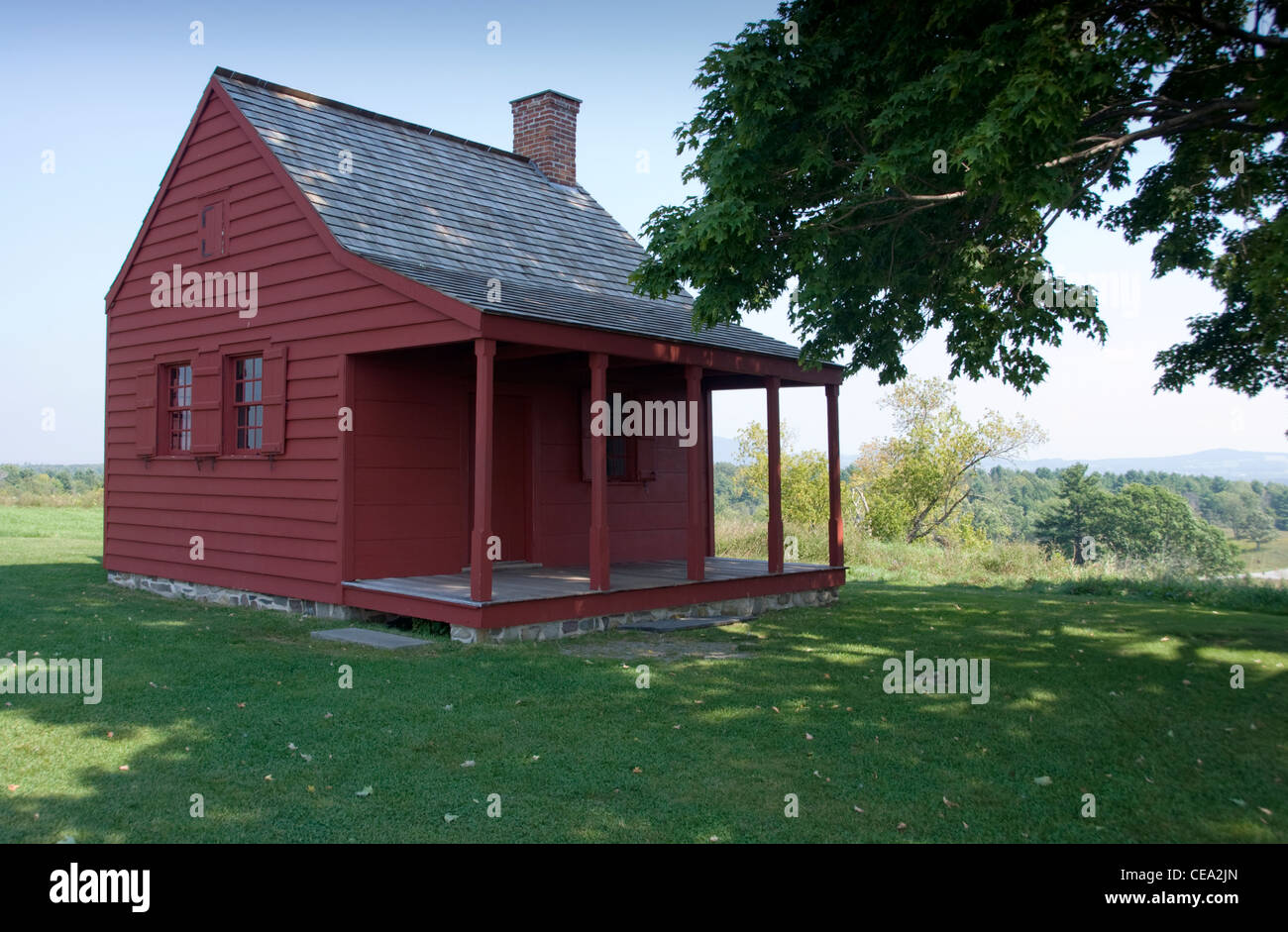 Neilson Farm House (reconstructed) atop Bemis Heights in the Saratoga Battlefield. NY, USA. Stock Photo