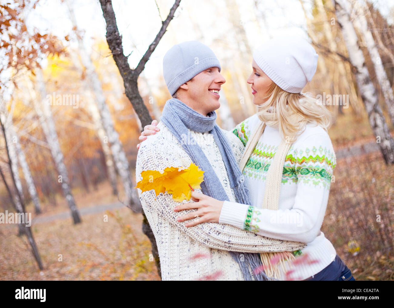 happy couple in the autumn park Stock Photo - Alamy