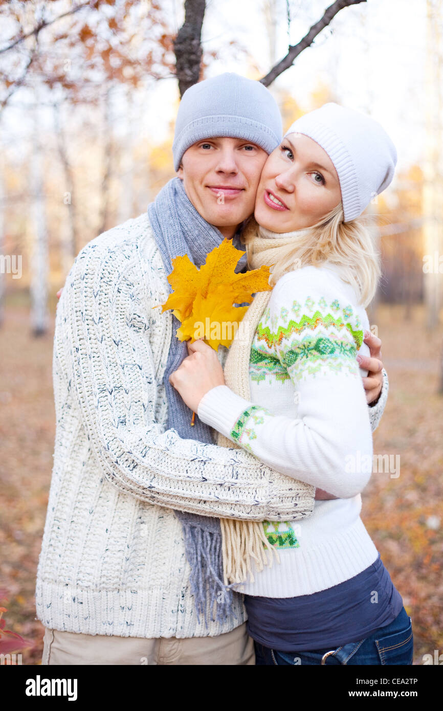 happy couple in the autumn park Stock Photo - Alamy