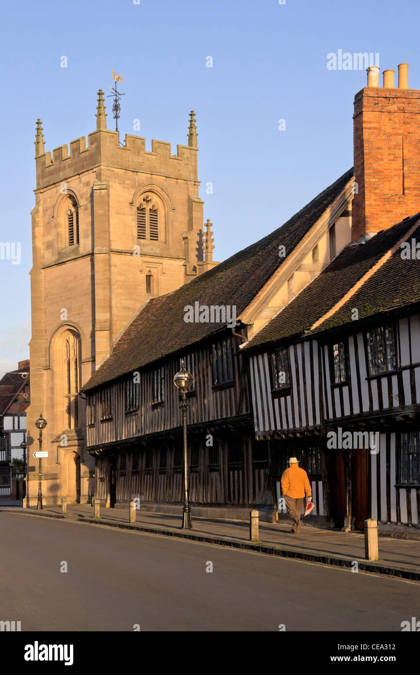 Half timbered alms houses King Edwards school and the Guild chapel Church street Stratford upon