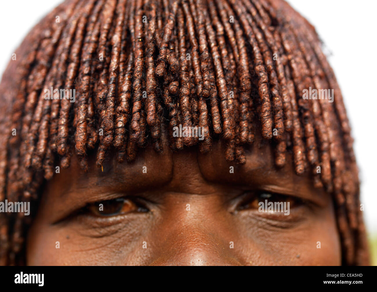 Ochred Hair Hamer Woman Strong Look Omo Valley Ethiopia Stock Photo