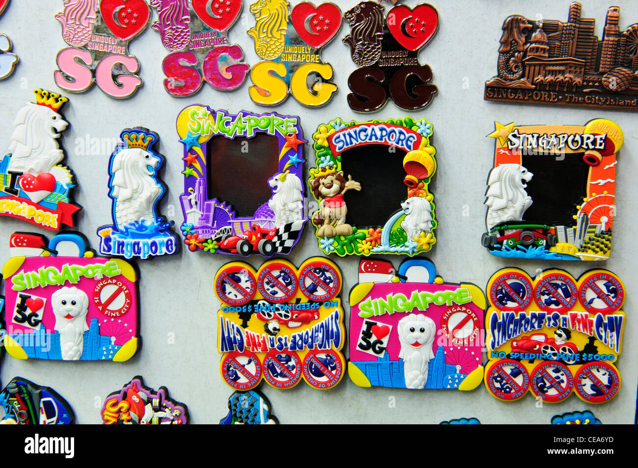 Fridge magnets for sale, Bugis Street Market, Singapore. Stock Photo