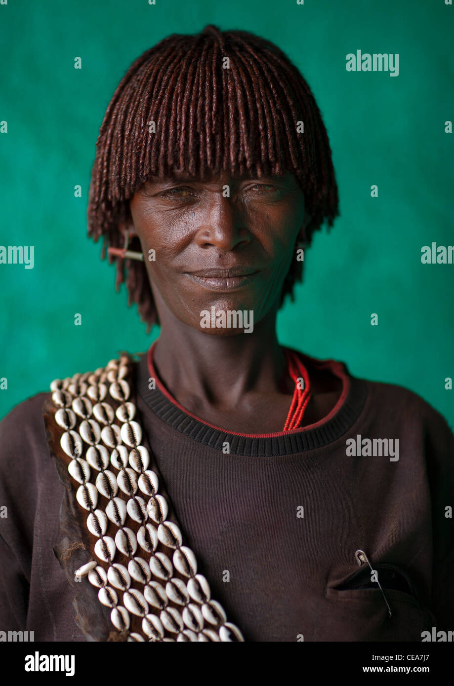 Ochred Hair Banna Woman Portrait Ethiopia Stock Photo