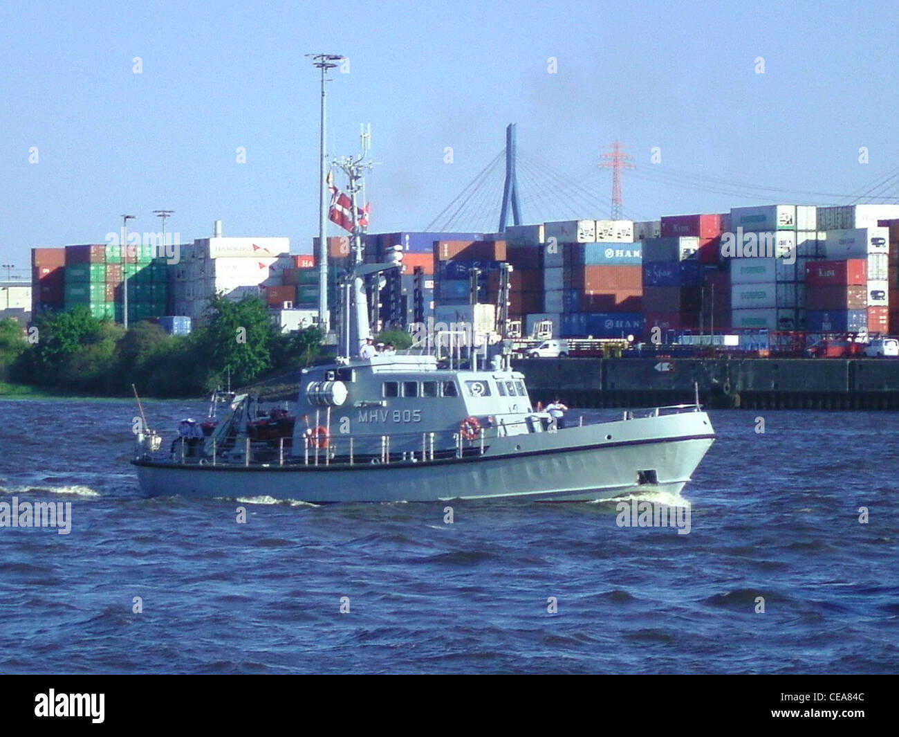 The Danish Home Guard Vessel MHV 805 Gemini is leaving the port of Hamburg Stock Photo