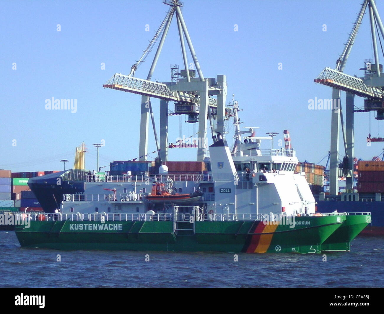The German customs service ship Borkum in the port of Hamburg Stock Photo
