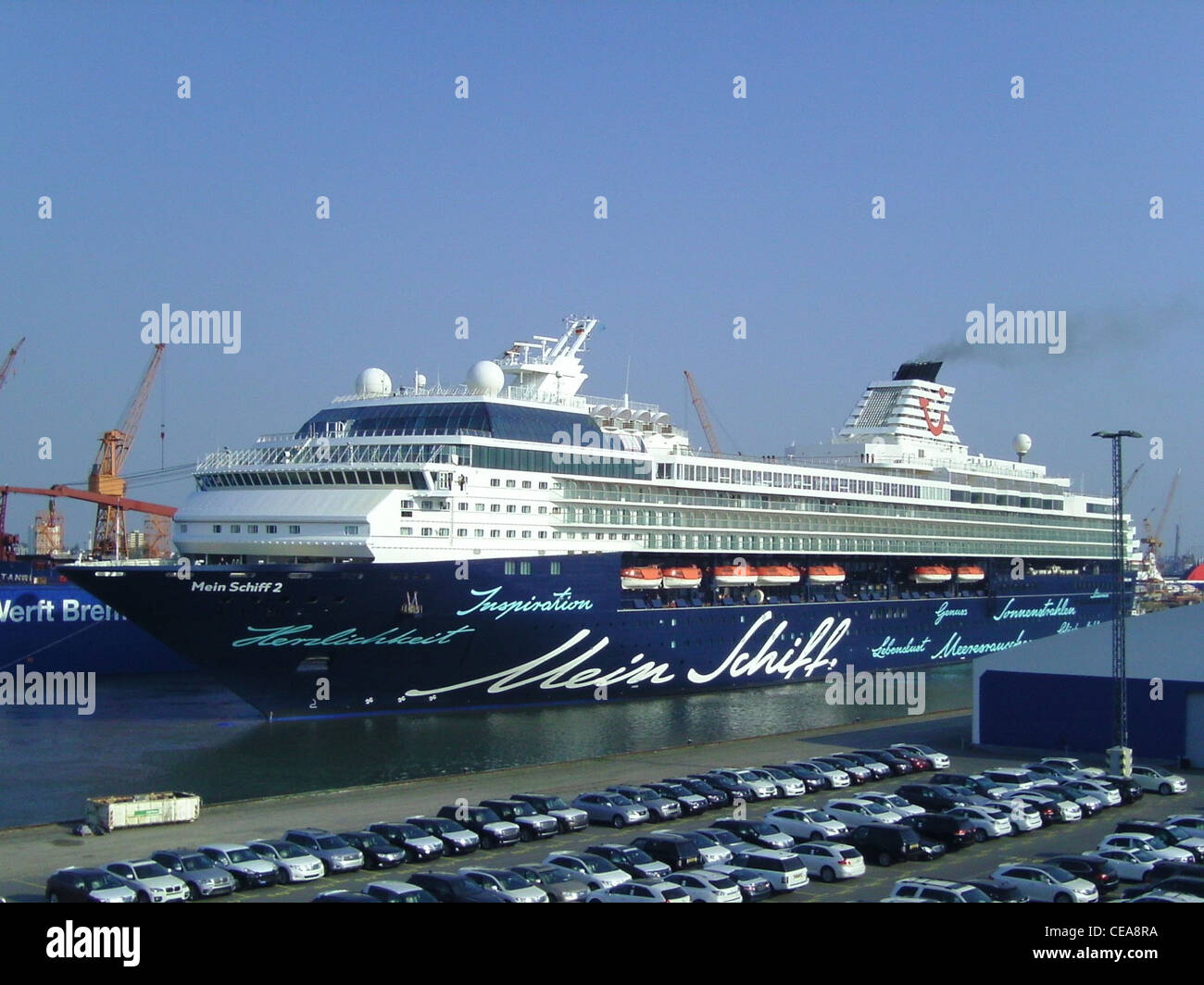 The cruise ship Mein Schiff 2 (the former Celebrity Mercury) is returning from a sea trial journey to the Lloyd shipyard in Brem Stock Photo