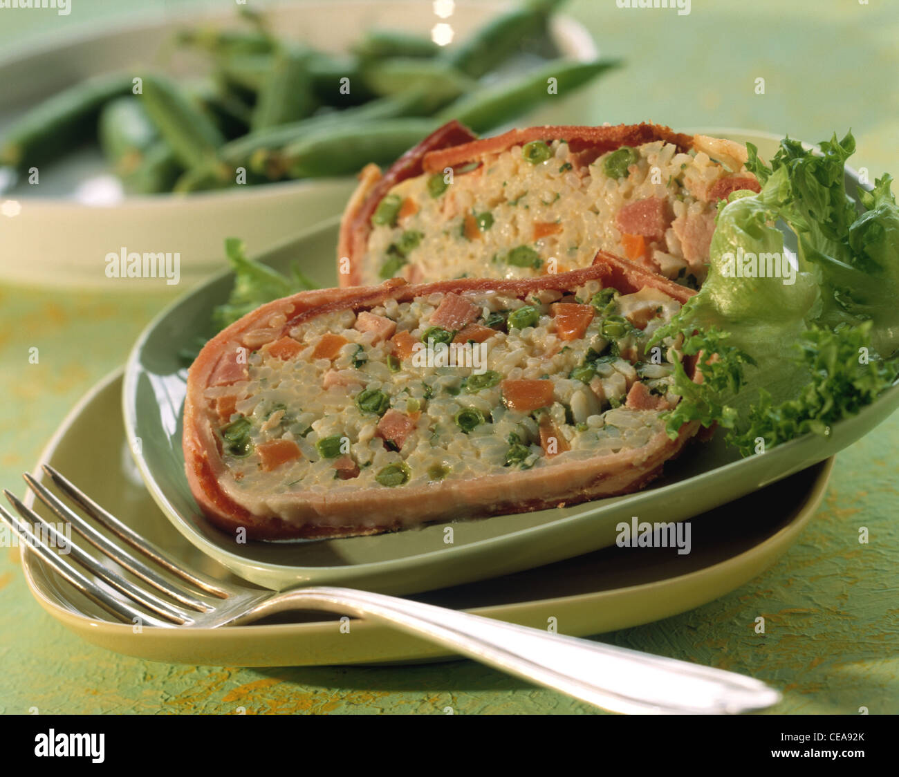 Peas Carrots tureen with rice Stock Photo Alamy