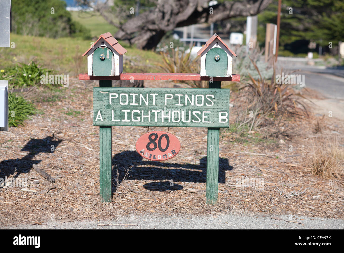 Point Pinos Lighthouse Mailboxes, Pacific Grove Stock Photo