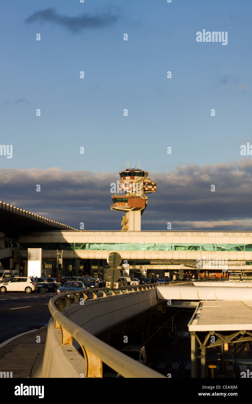 The watch tower at the Leonardo da Vinci Airport Fiumicino Rome Italy Stock Photo