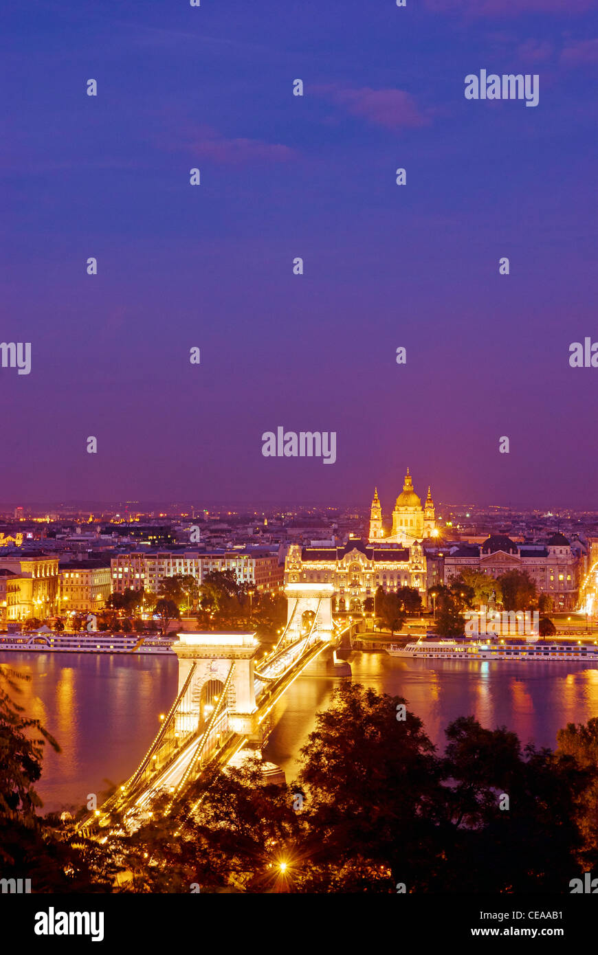 Budapest Danube River Chain Bridge Hungary Dusk Stock Photo - Alamy