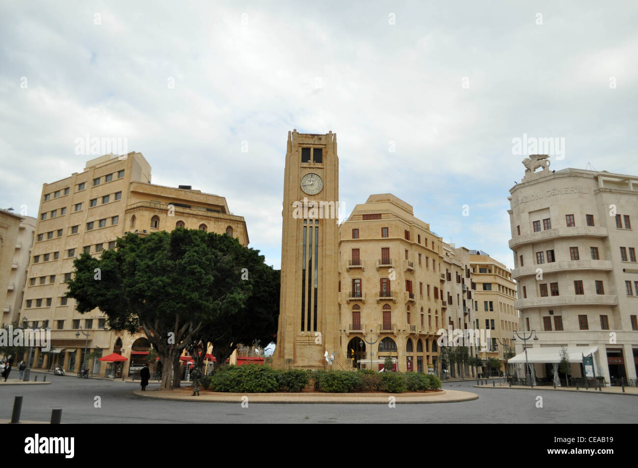 Nejmeh Square in Beirut Central District: the clock tower and assicurazioni generali palace Stock Photo