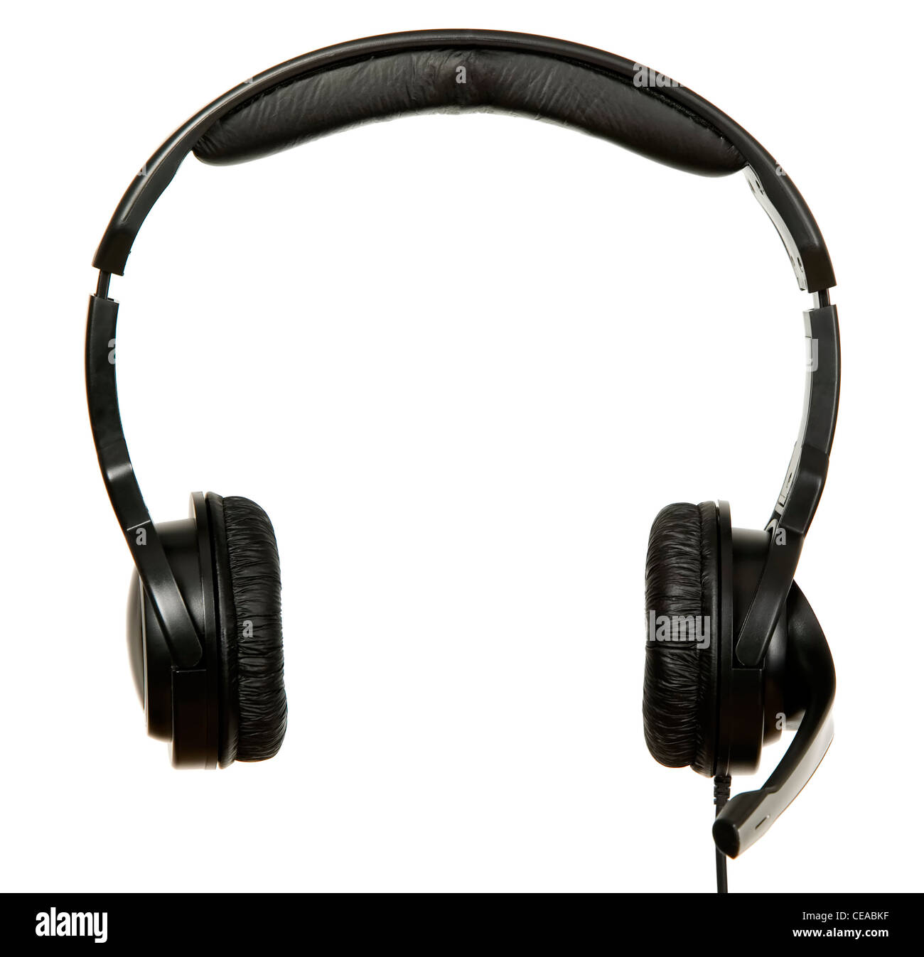 There is a black headphones with microphone Stock Photo