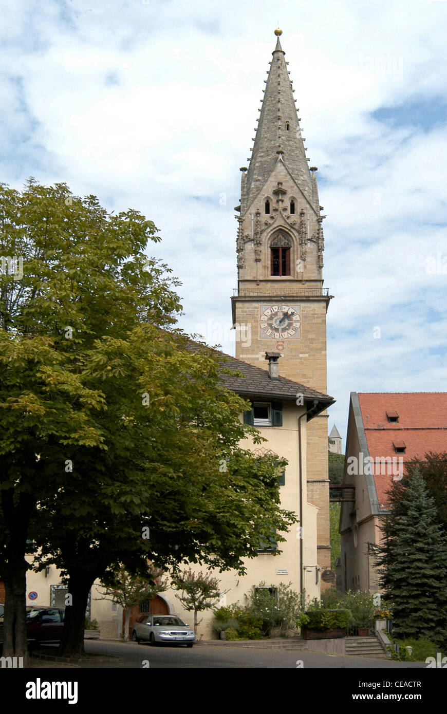 Parish church of Tramin at the South Tyrolean wine route. Stock Photo
