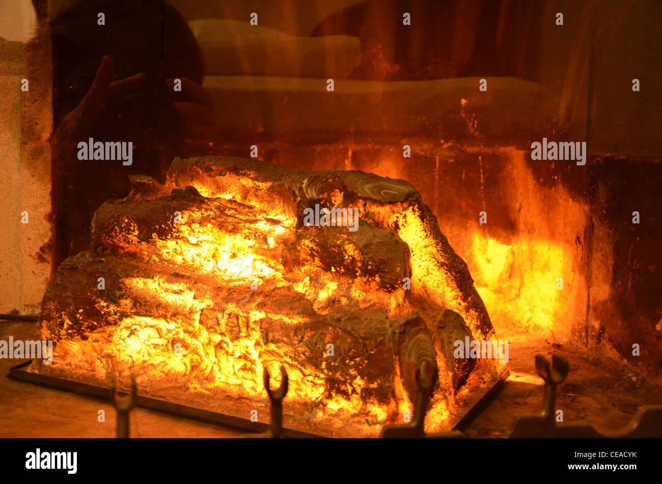 Warm fireplace Stock Photo