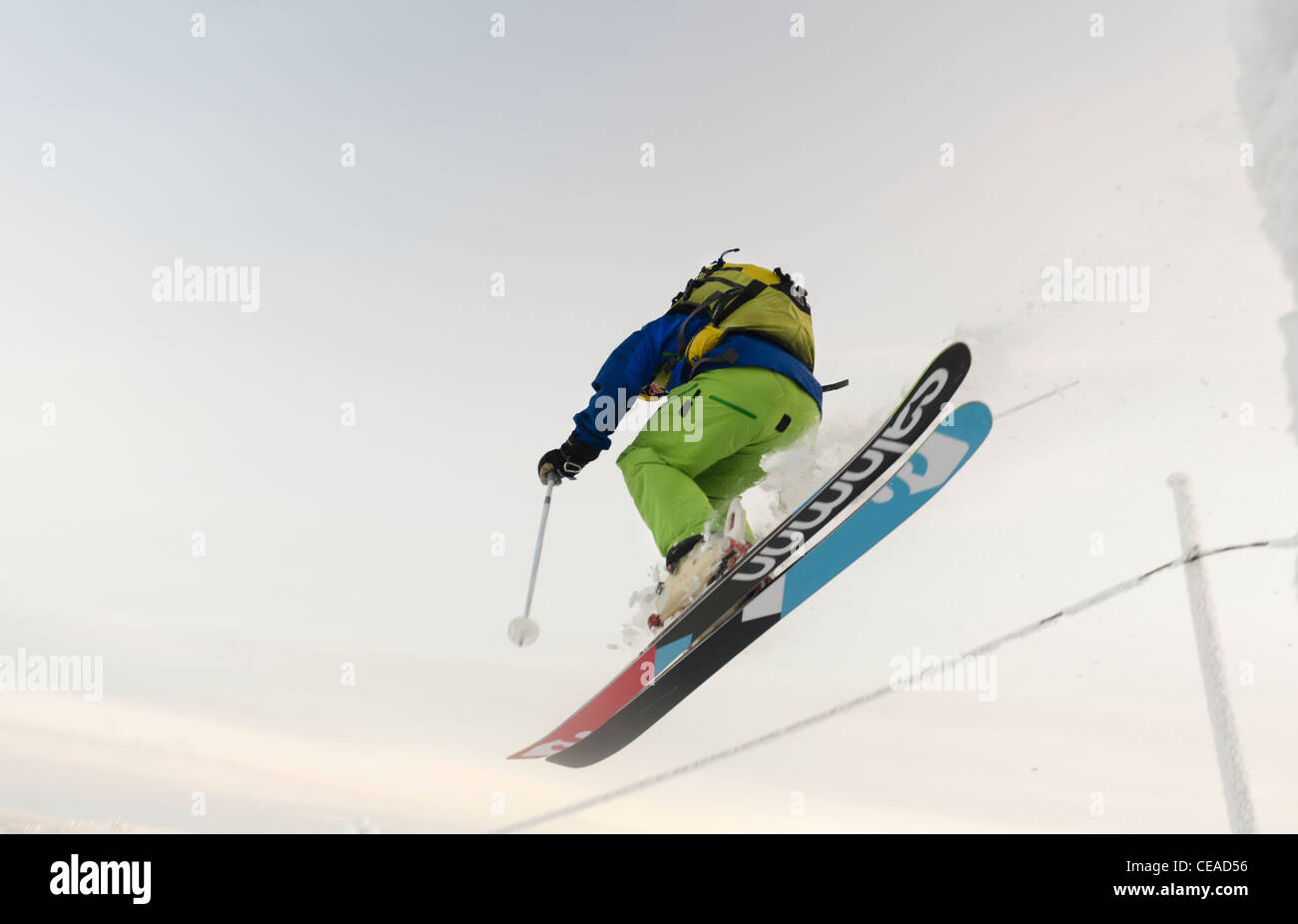 A freeskier jumping in Iso-Syöte, Finland Stock Photo