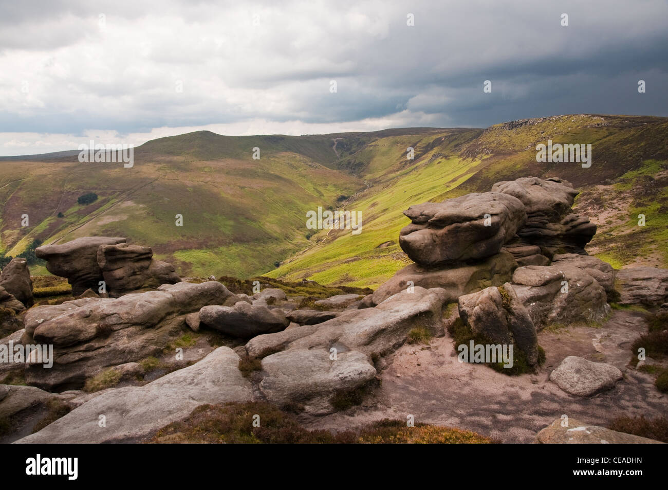 Grindsbrook Clough cutting through the southern edges of Kinder Scout in the Peak District National Park Stock Photo