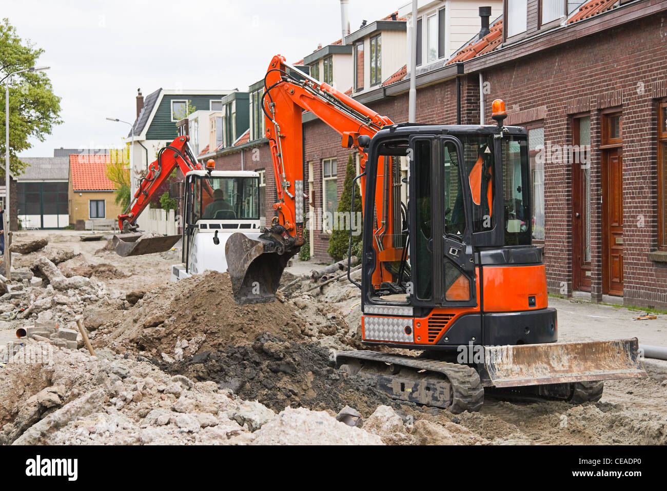 Breaking up the street to renew the sewerage - horizontal image Stock Photo