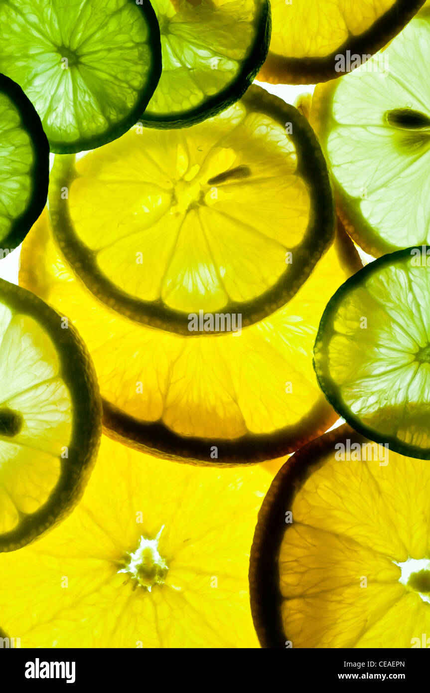 slices of oranges, lemons, and limes Stock Photo