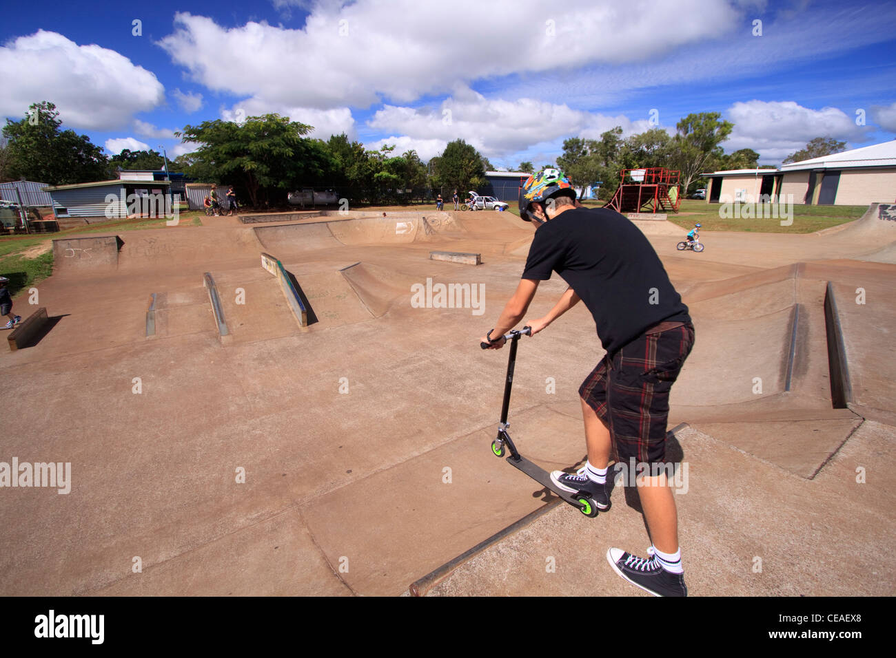 The Atherton skate park, on the Atherton Tablelands in far north Queensland, Australia is a popular place for local skaters Stock Photo