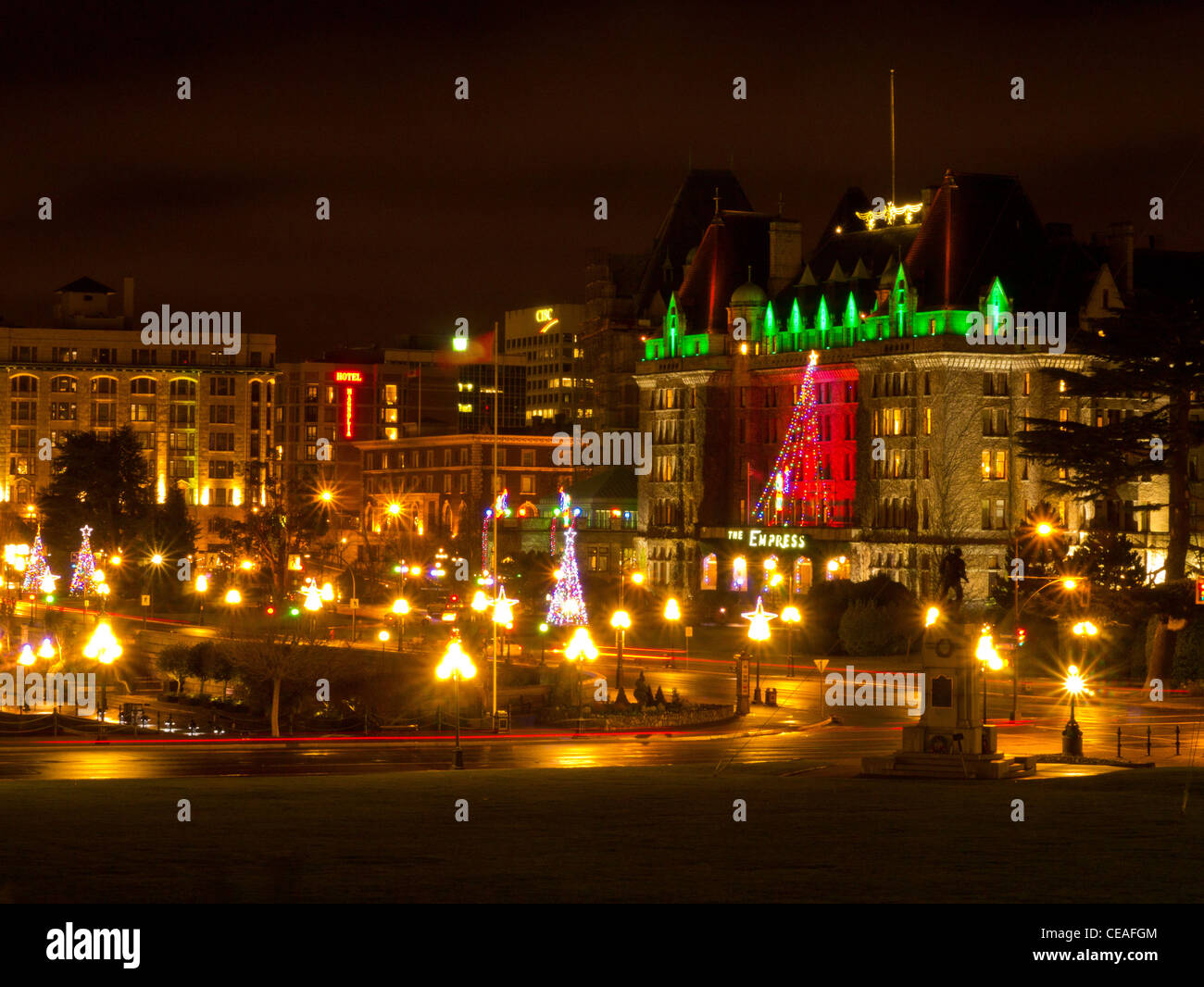 Empress Hotel at night with Christmas lights Stock Photo Alamy