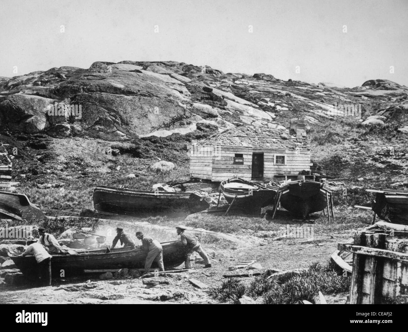 Whaling or fishing camp, Labrador, Canada, circa 1864 Stock Photo