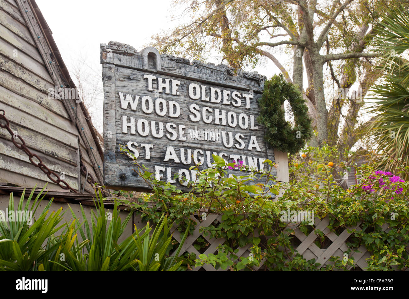 Sign The Oldest Wood School House in The USA, St Augustine, Florida