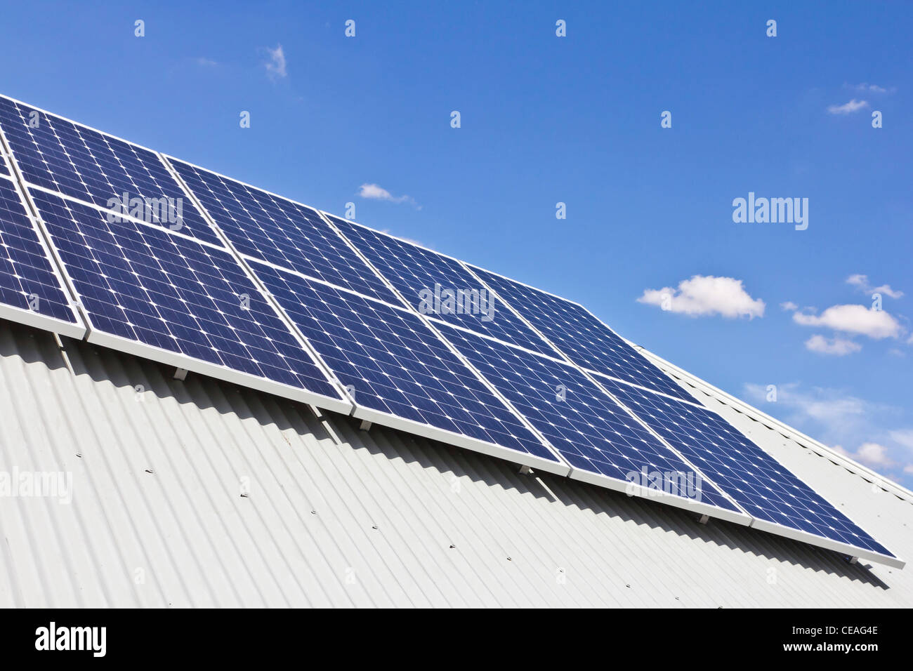 Solar Power Panel installation on domestic roof Stock Photo