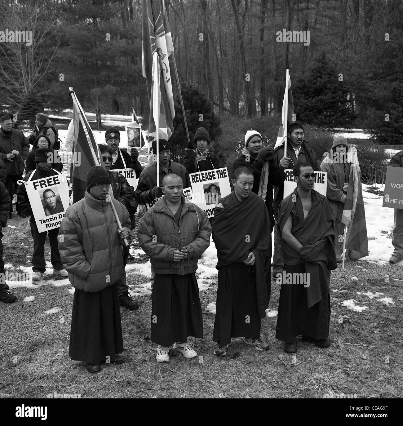Tibetan activists march in Indiana for Tibetan Independence in the winter of 2003 monks Tibetan Culture Center TCC Stock Photo
