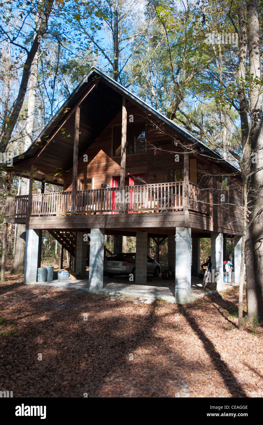 Flood free house on stilts near Santa Fe river, Florida, United States