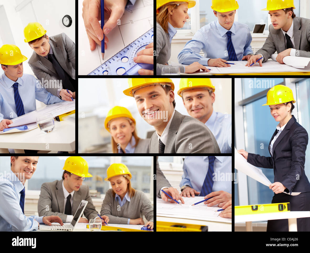 Collage of architects at work Stock Photo