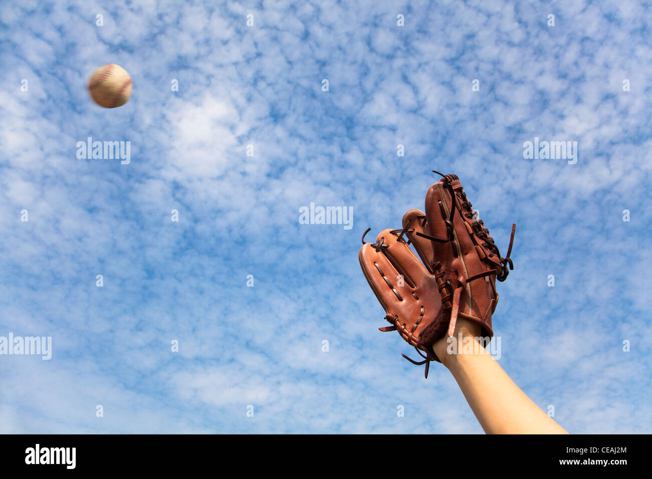 hand in baseball glove and ready to catching the ball Stock Photo Alamy