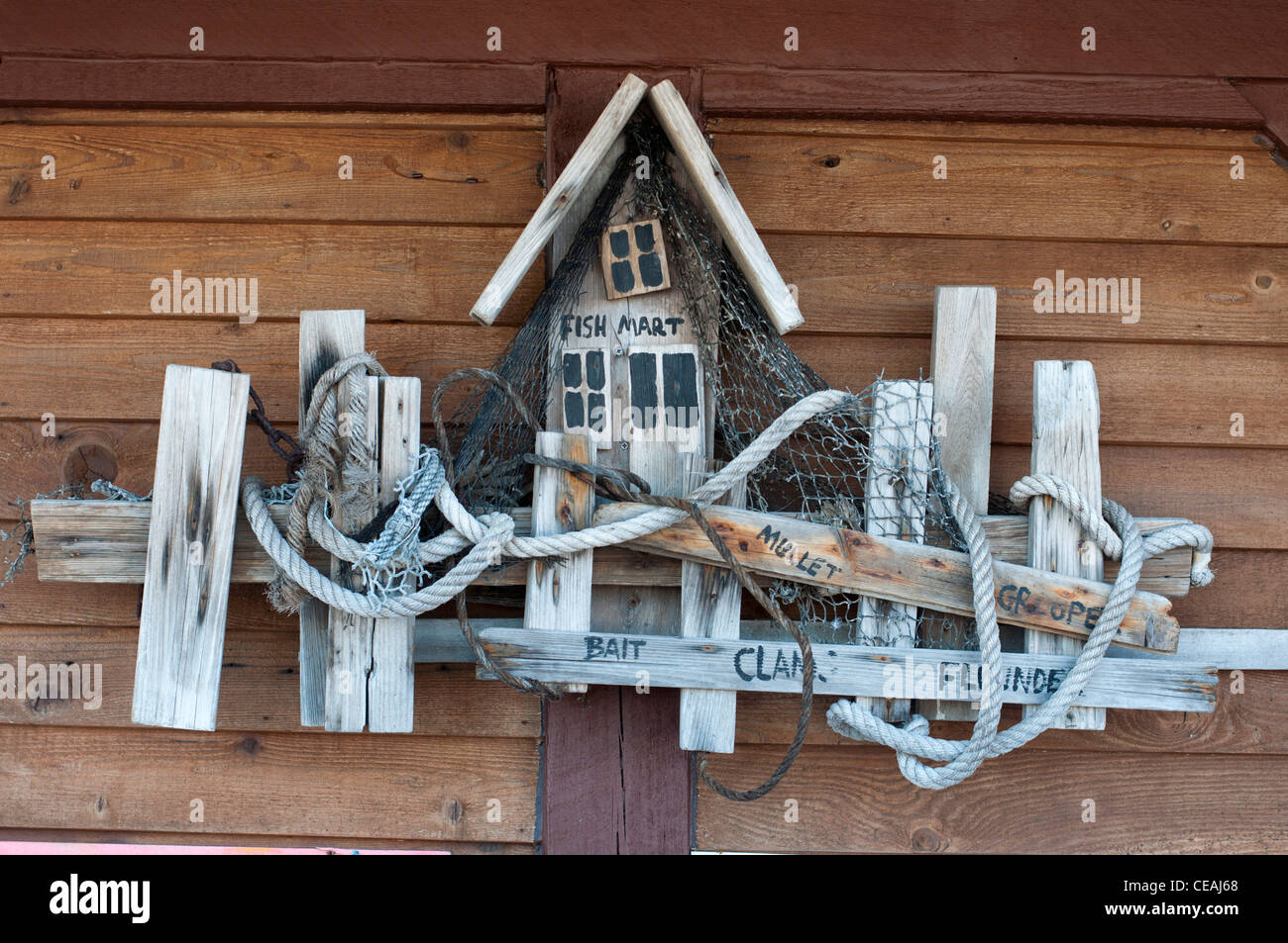 Wooden fisherman house sign,  Cedar Key, Florida, United States, USA Stock Photo