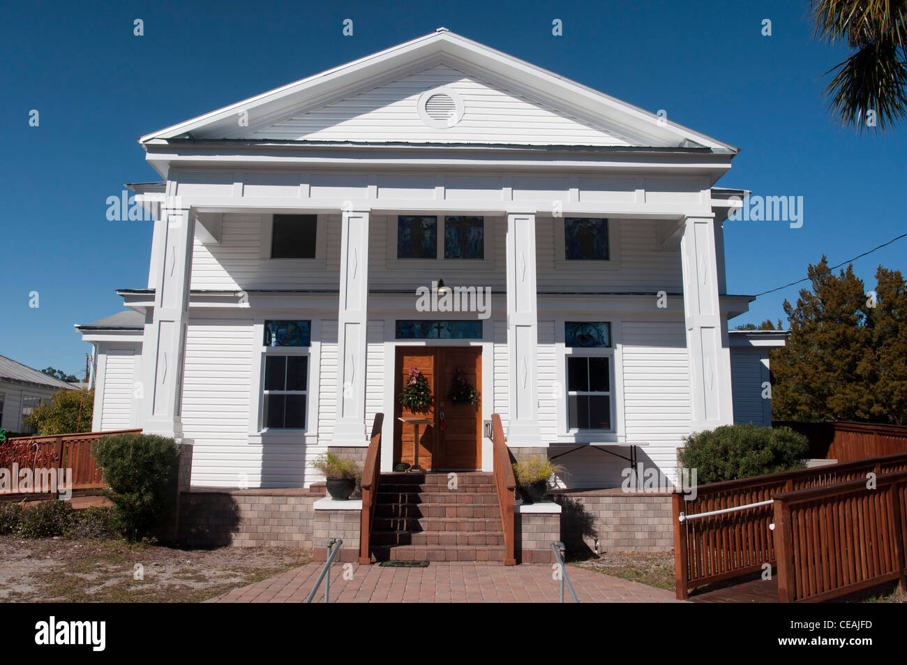 White building of First Baptist Church, 2nd Street, Cedar Key, Florida, United States, USA, North America, architecture Stock Photo