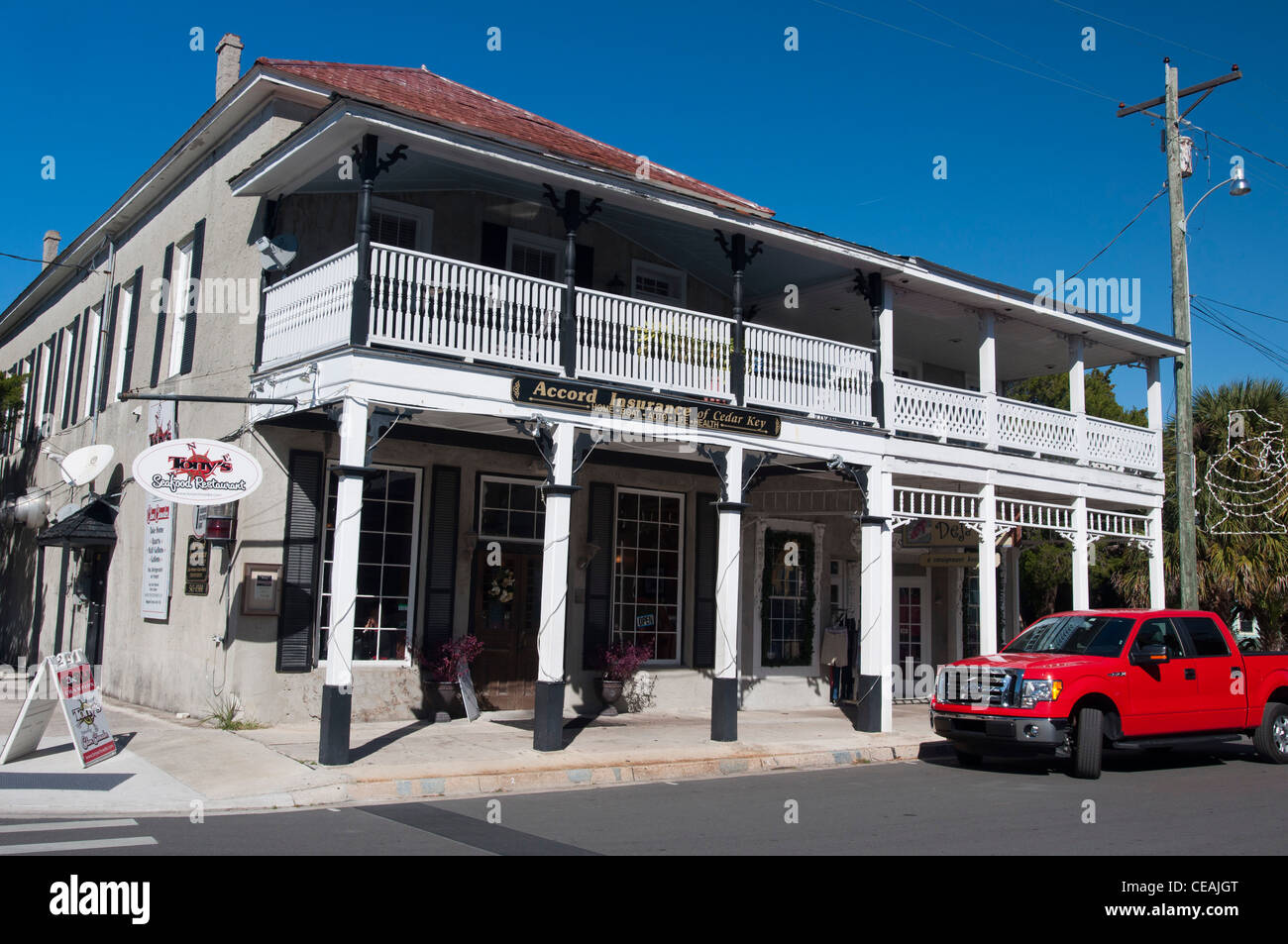 Tonys Seafood  and Clam Chowder restaurant, Cedar Key, Florida, United States, USA Stock Photo