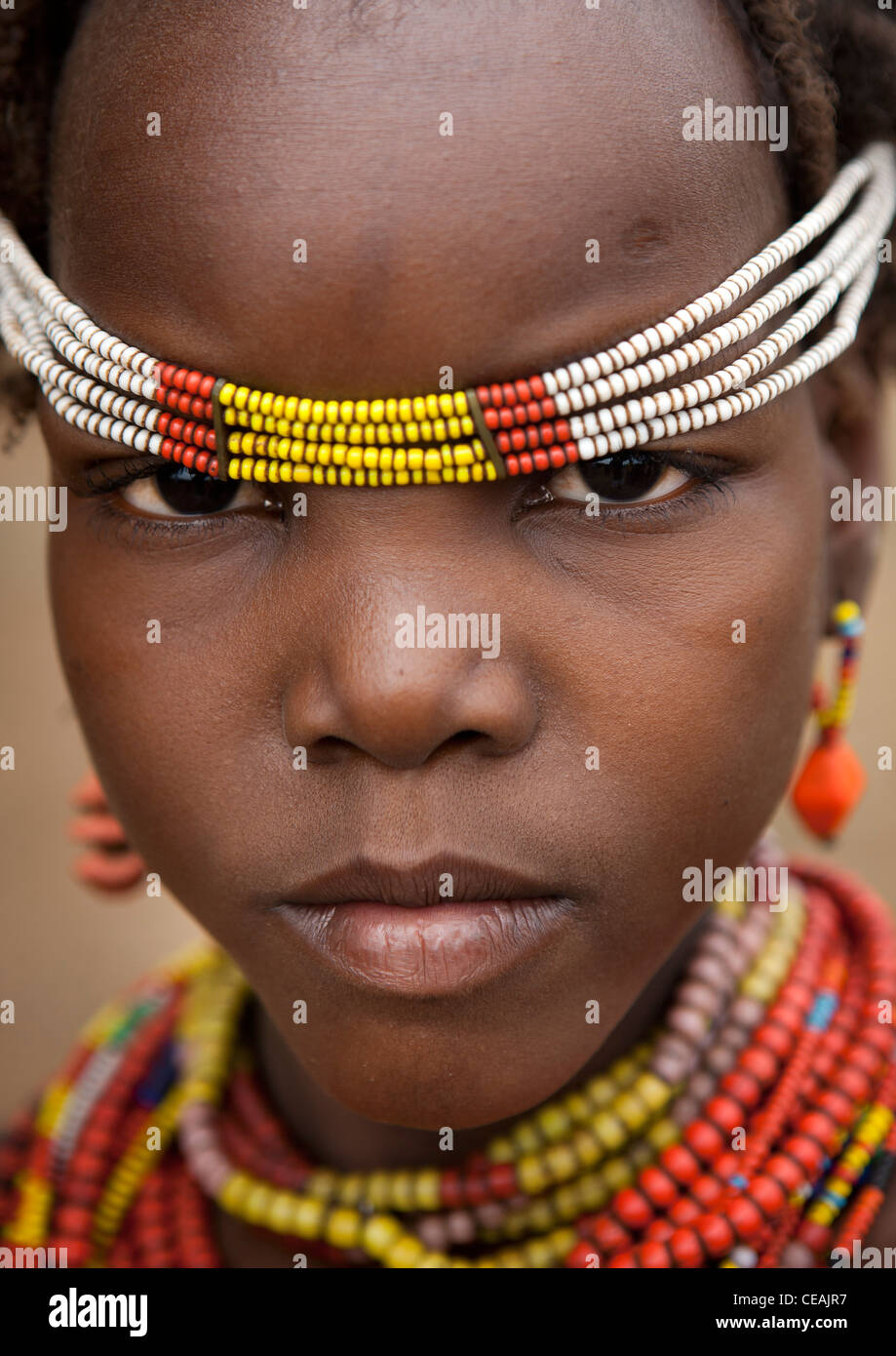 Young Dassanech Girl With Beaded Headband Omorate Ethiopia Stock Photo