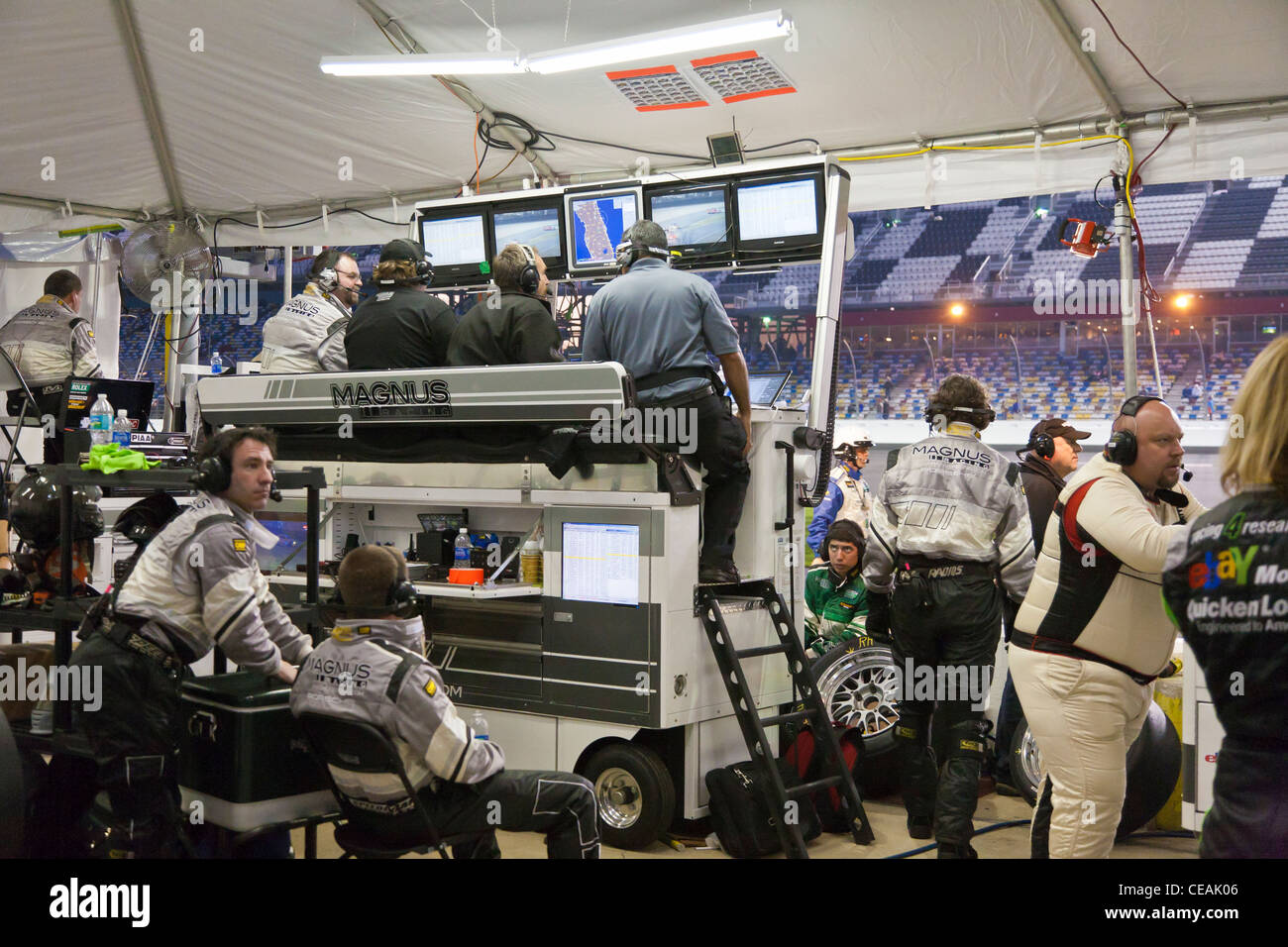 Magnus Racing pit crew during the 2012 Rolex 24 Hours of Daytona at Daytona International Speedway Stock Photo