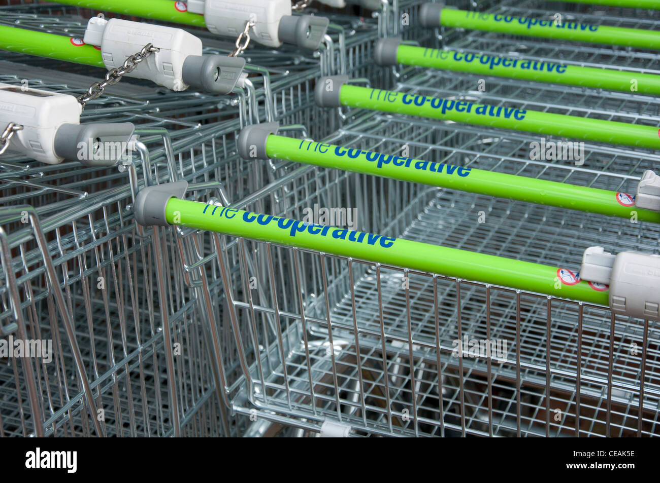 Co-operative supermarket trolleys. Stock Photo