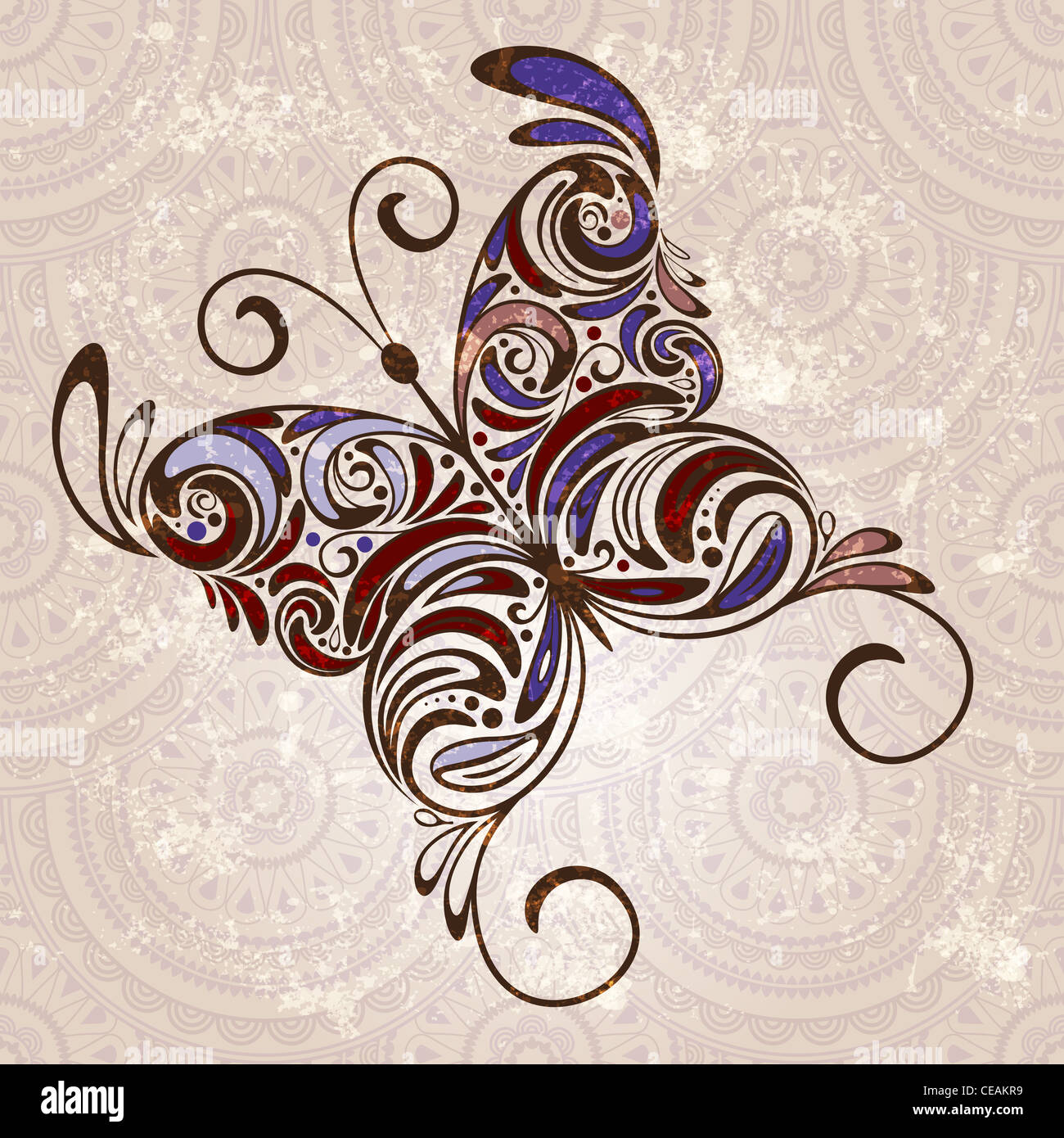 hand drawn butterfly on seamless grunge background Stock Photo - Alamy