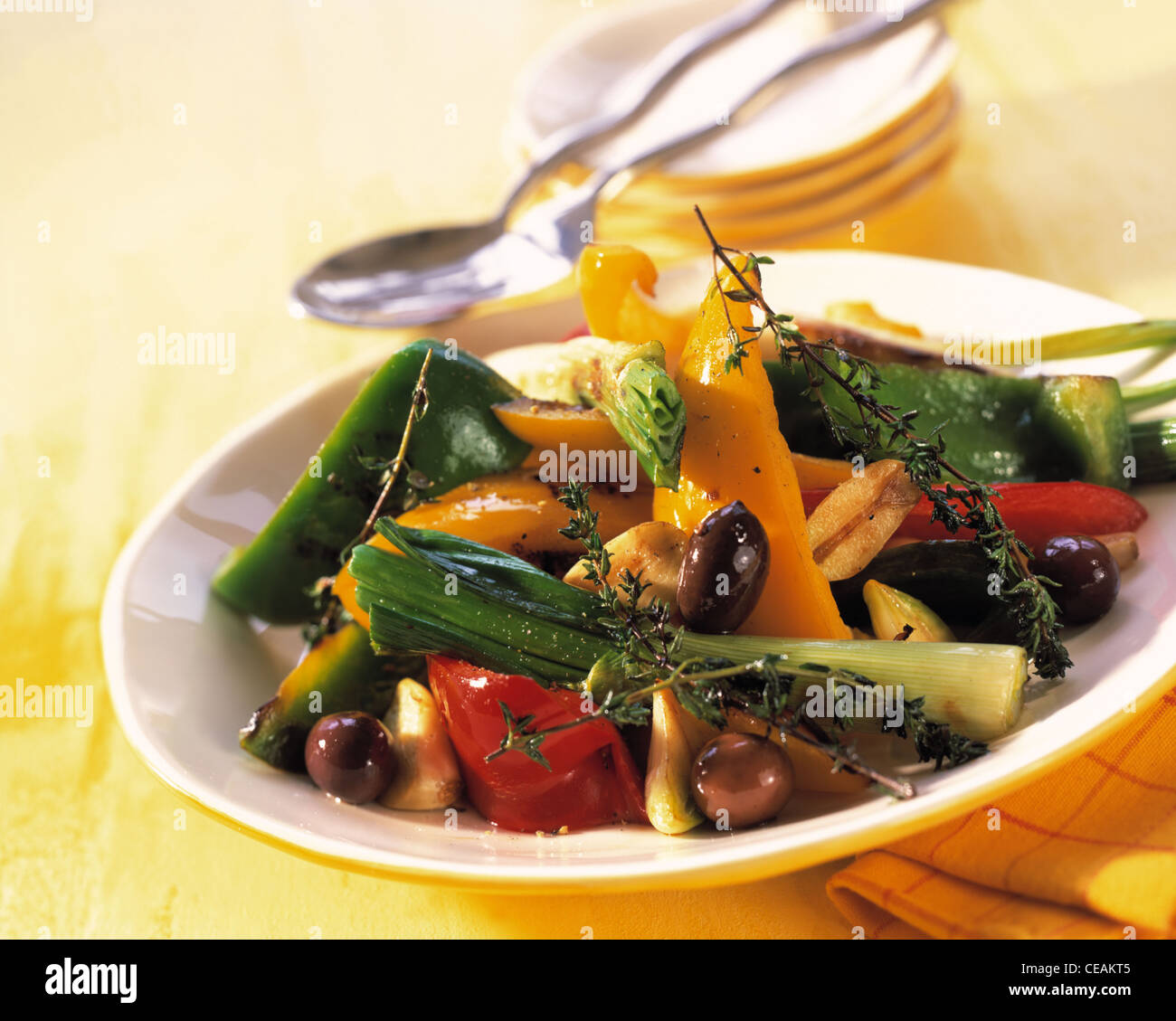 Grilled sweet pepper with garlic and thyme Stock Photo - Alamy