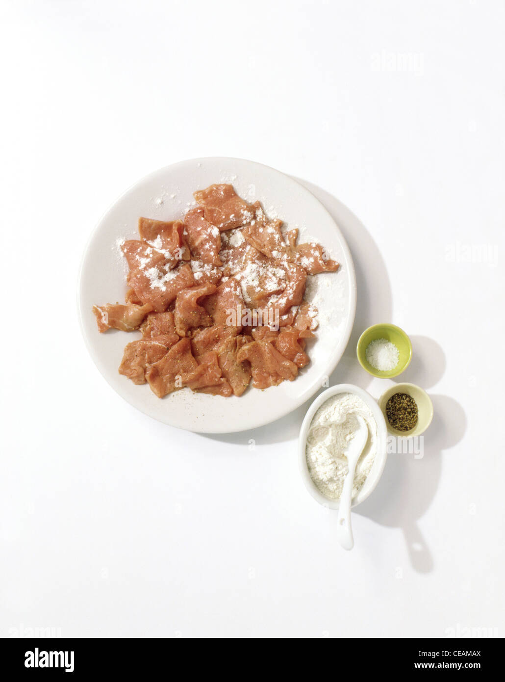 Step powder marinated meat with flour Stock Photo Alamy