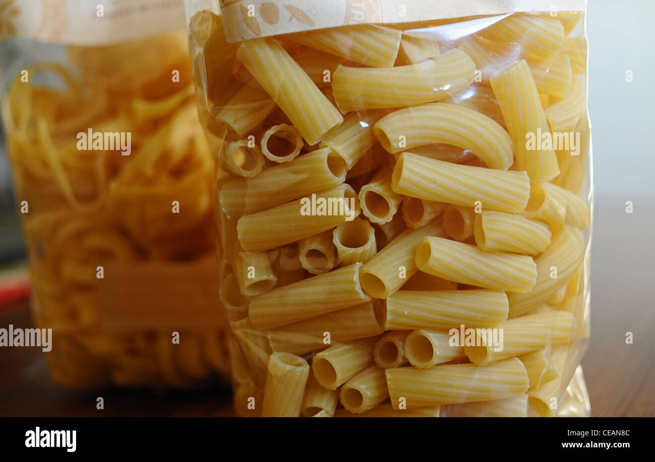 Bag of dried Rigatoni pasta from Marks and Spencer department store UK M&S Stock Photo