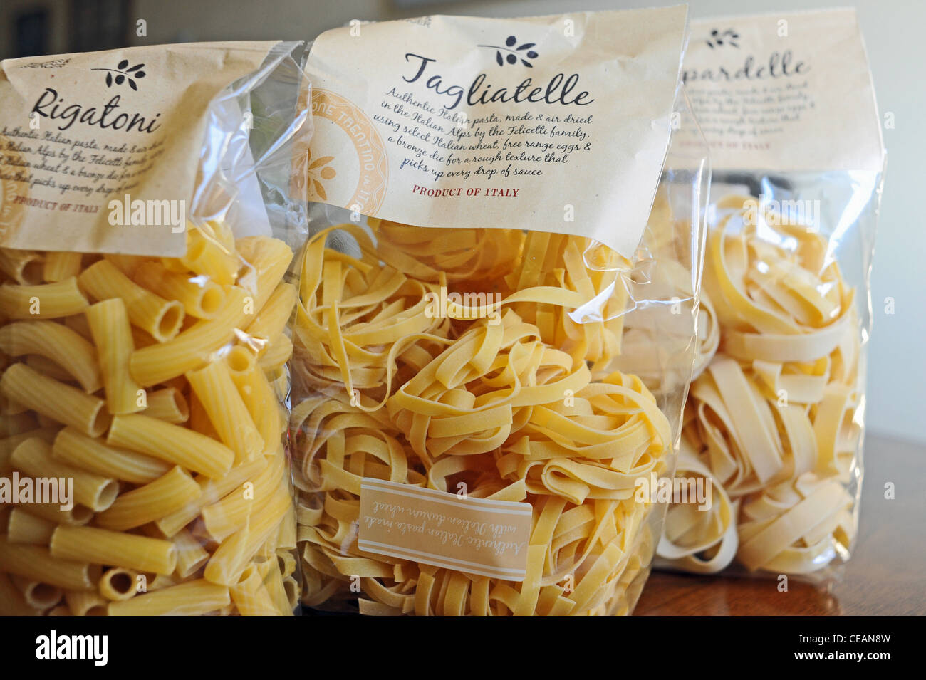 Bag of dried Tagliatelle pasta from Marks and Spencer department store UK Stock Photo