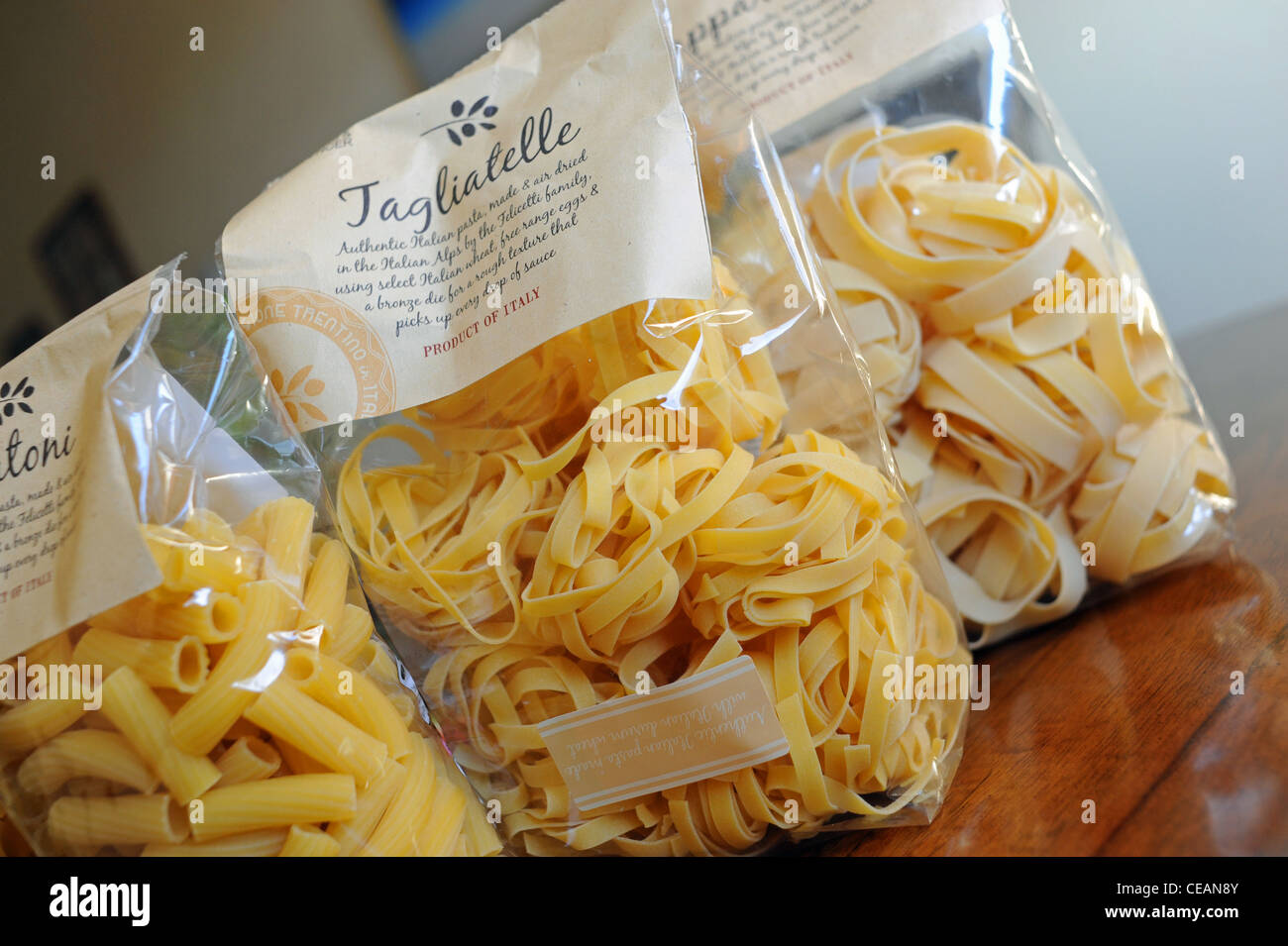 Bag of dried Tagliatelle pasta from Marks and Spencer department store UK Stock Photo