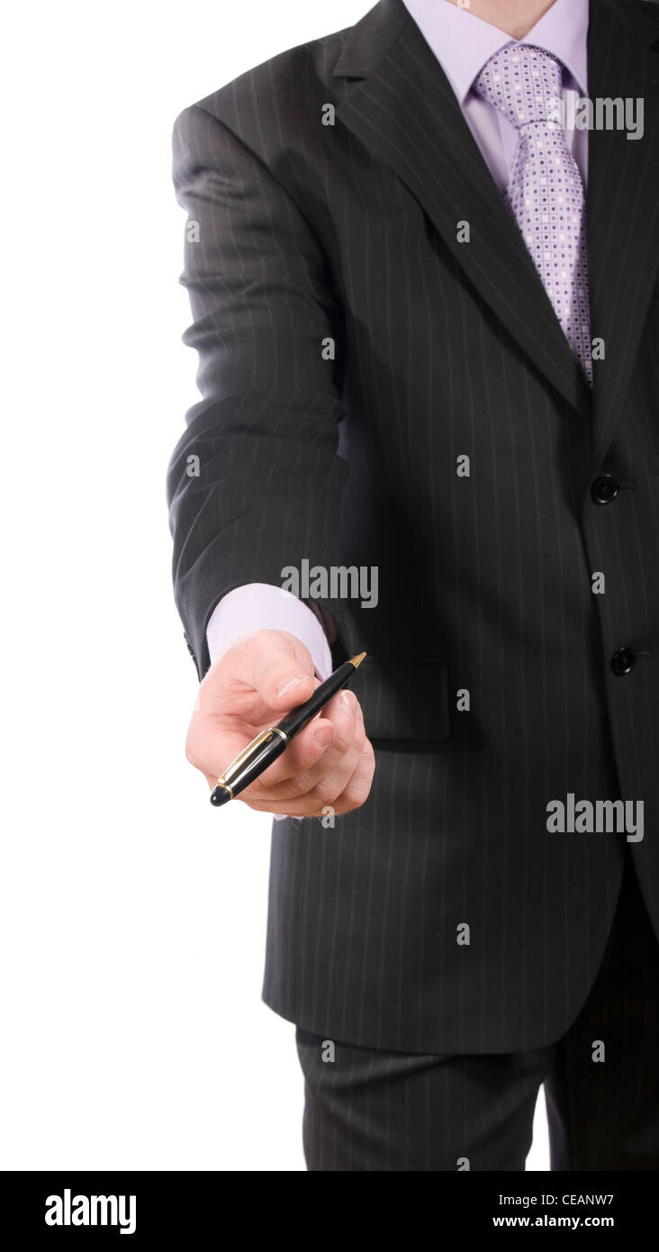 bossiness man offering pen to sign Stock Photo