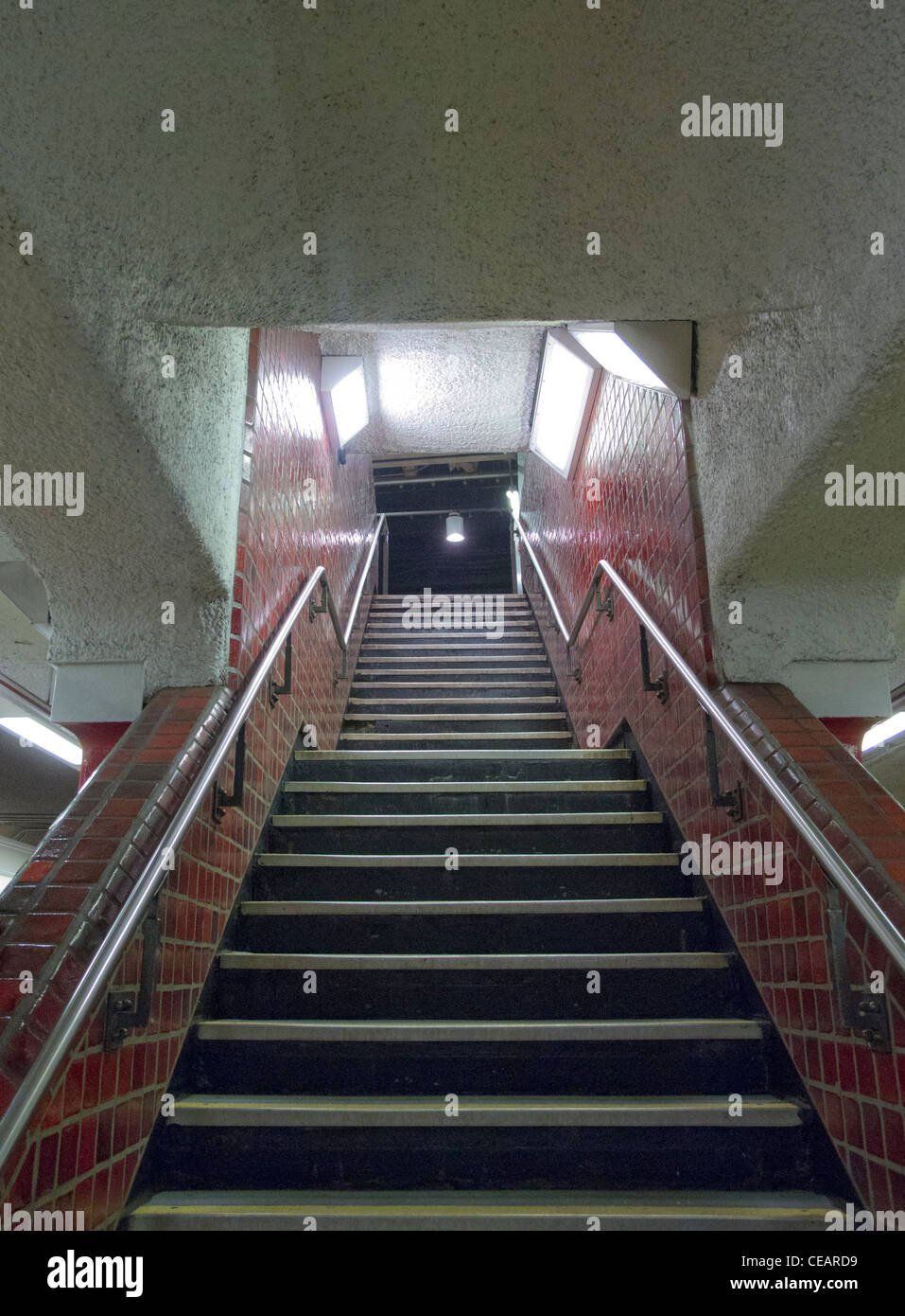 Looking up a stairs in Park Street Station in Boston Massachusetts Stock Photo