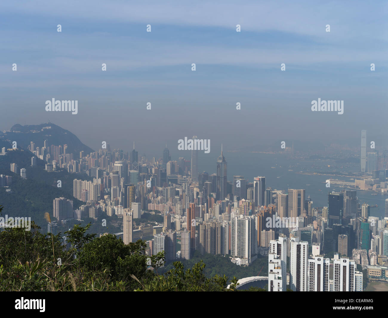 dh  JARDINES LOOKOUT HONG KONG View of Hong Kong island harbour smog polution polluted air pollution china Stock Photo