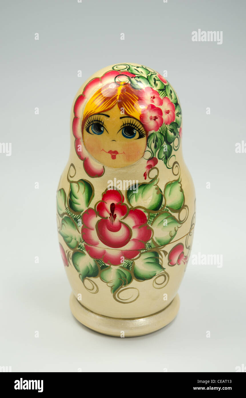 Russian nesting wooden doll called Matryoshka or Babushka Stock